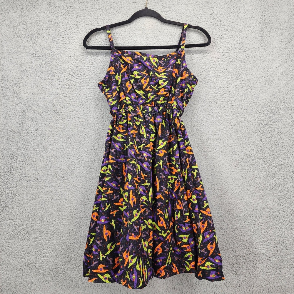 Handmade Halloween‎ Witch Hat Print Dress Black Purple Orange Sleeveless